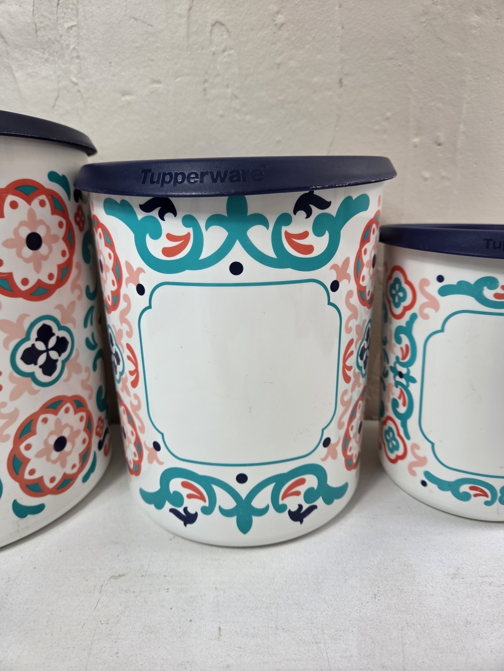 Tupperware Storage Canisters Blue Spanish Mediterranean Tiles Set Of 3 - Picture 3 of 11